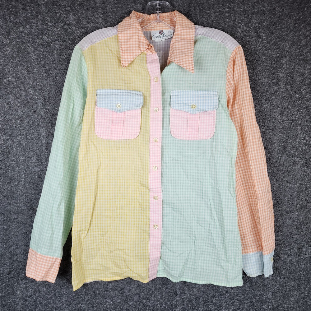 Country Suburbans Button Down Women 14 Gingham Patchwork Vintage Shirt